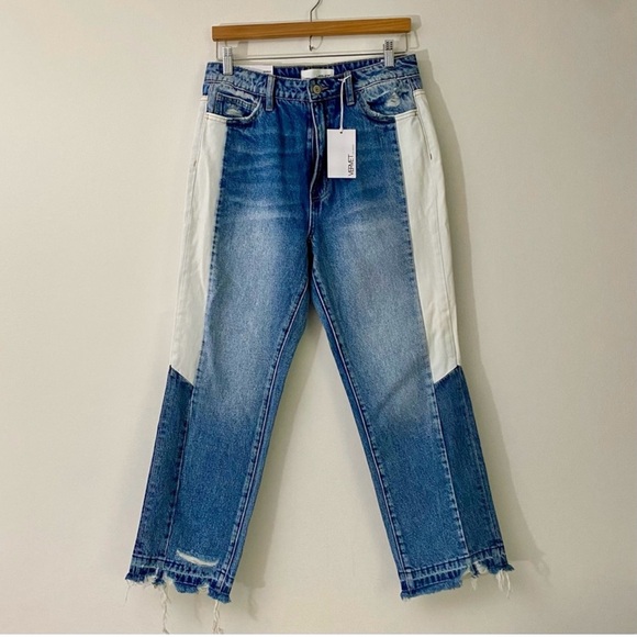 Vervet Jeans Color-block High Rise Crop size 29 NWT - Picture 1 of 8